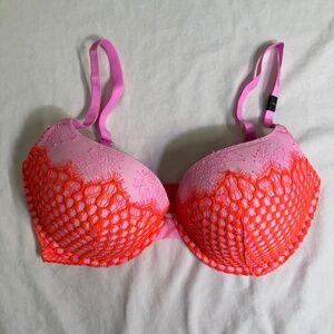 Victoria's Secret Very Sexy Push Up Orange/Pink Mesh and Lace 34 DDD